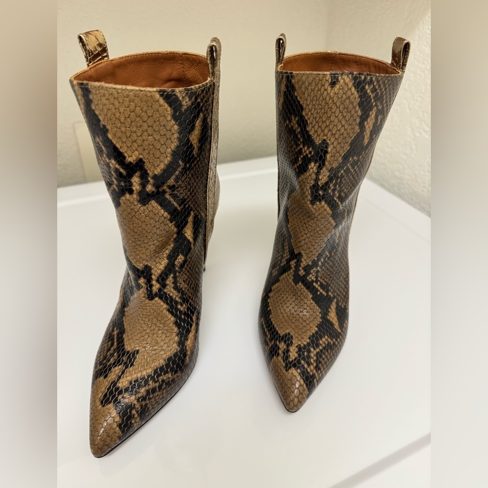 Paris Texas Tan/Gold Python‎ Stiletto Heels Ankle Boots Size 7.5 EUC